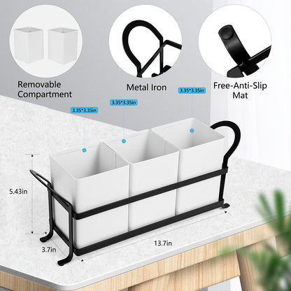 Flatware, Cutlery,Kitchen Utensil & Silverware Caddy Organizer Bin Holder for Forks, Spoons, Knives - Perfect for Kitchen Countertop- Black