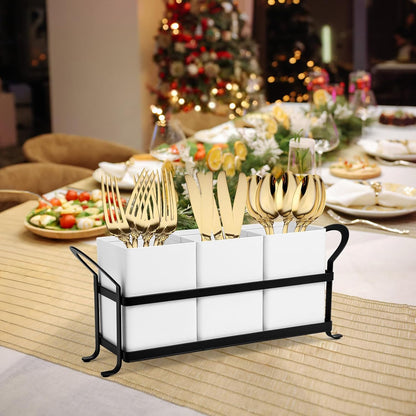 Flatware, Cutlery,Kitchen Utensil & Silverware Caddy Organizer Bin Holder for Forks, Spoons, Knives - Perfect for Kitchen Countertop- Black
