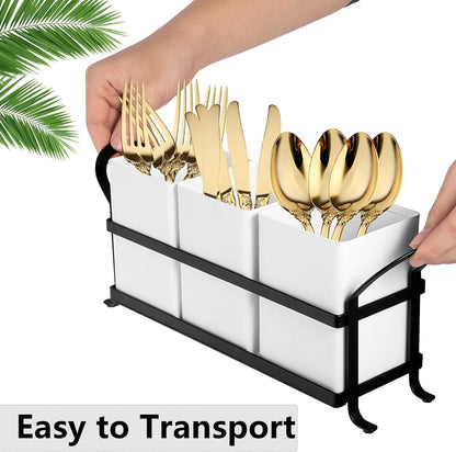 Flatware, Cutlery,Kitchen Utensil & Silverware Caddy Organizer Bin Holder for Forks, Spoons, Knives - Perfect for Kitchen Countertop- Black