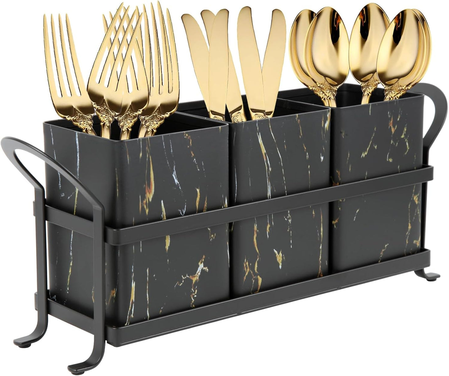 Flatware, Cutlery,Kitchen Utensil & Silverware Caddy Organizer Bin Holder for Forks, Spoons, Knives - Perfect for Kitchen Countertop- Black