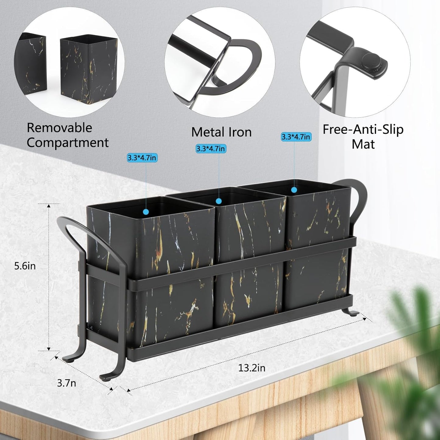 Flatware, Cutlery,Kitchen Utensil & Silverware Caddy Organizer Bin Holder for Forks, Spoons, Knives - Perfect for Kitchen Countertop- Black