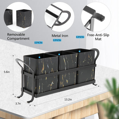 Flatware, Cutlery,Kitchen Utensil & Silverware Caddy Organizer Bin Holder for Forks, Spoons, Knives - Perfect for Kitchen Countertop- Black