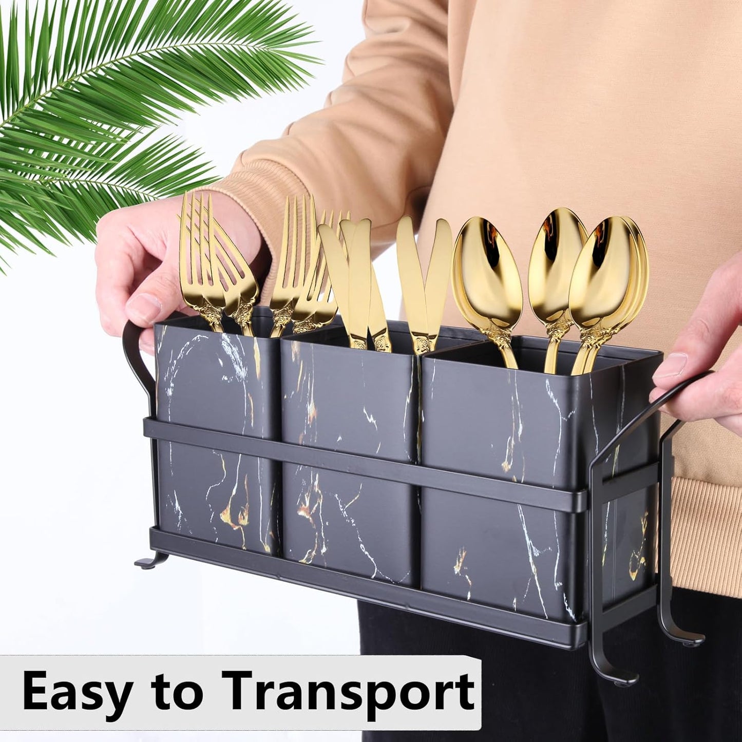 Flatware, Cutlery,Kitchen Utensil & Silverware Caddy Organizer Bin Holder for Forks, Spoons, Knives - Perfect for Kitchen Countertop- Black