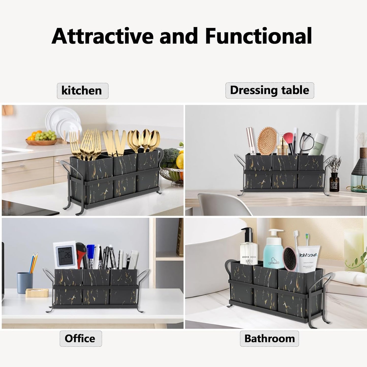 Flatware, Cutlery,Kitchen Utensil & Silverware Caddy Organizer Bin Holder for Forks, Spoons, Knives - Perfect for Kitchen Countertop- Black