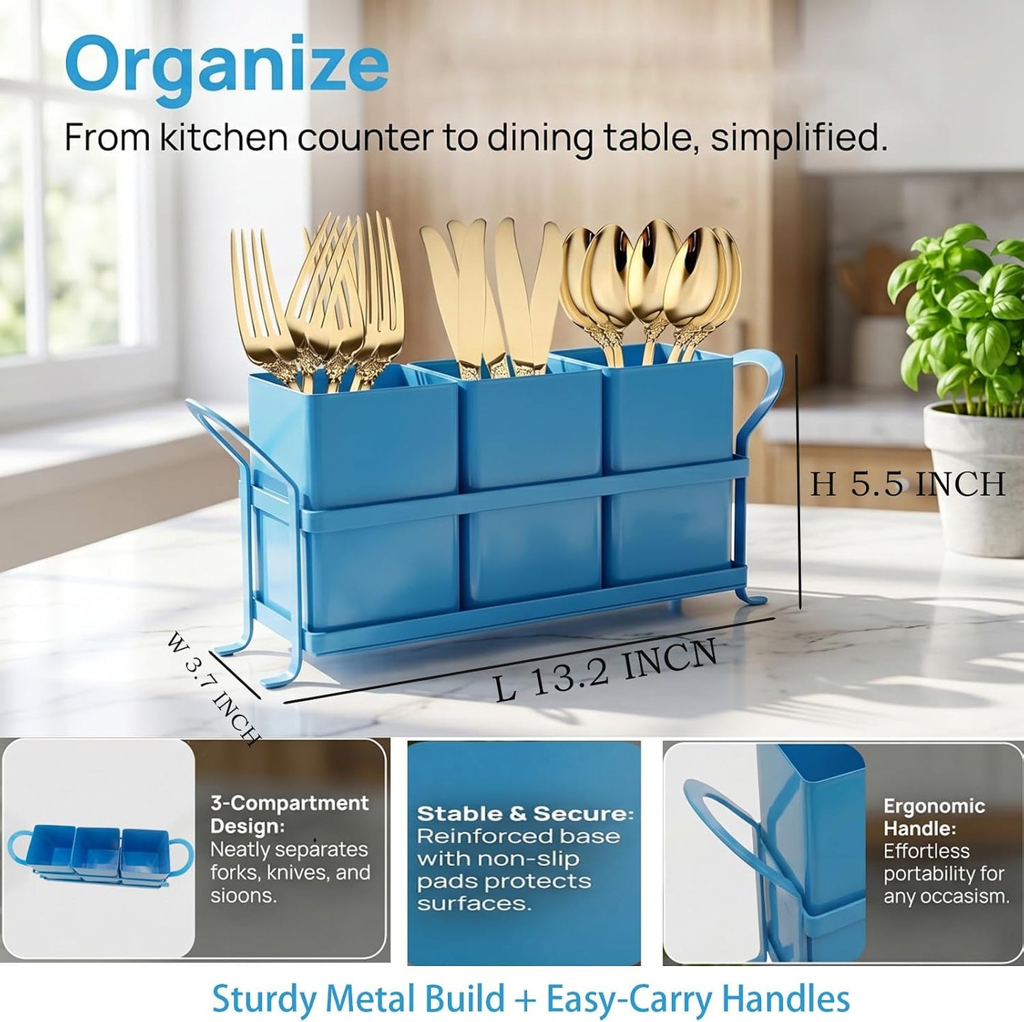 Flatware, Cutlery,Kitchen Utensil & Silverware Caddy Organizer Bin Holder for Forks, Spoons, Knives - Perfect for Kitchen Countertop- Black