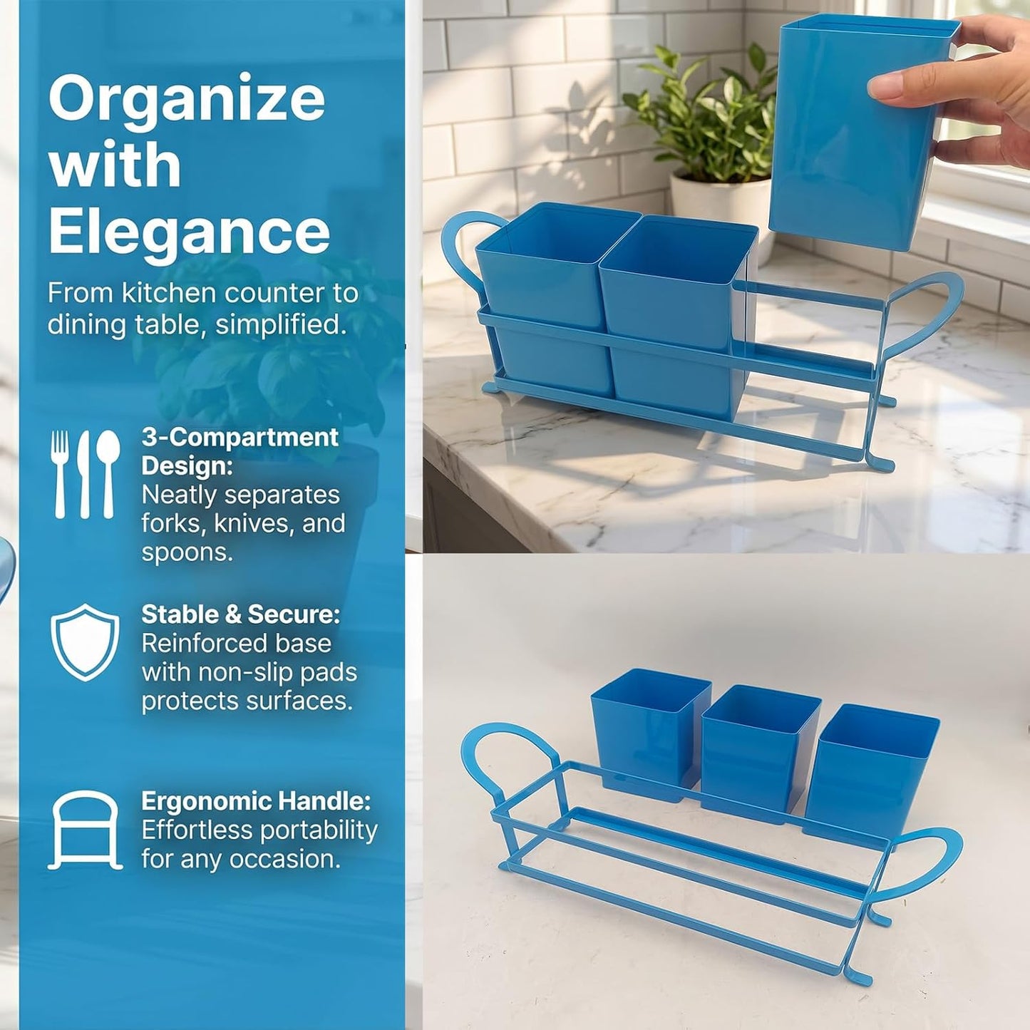 Flatware, Cutlery,Kitchen Utensil & Silverware Caddy Organizer Bin Holder for Forks, Spoons, Knives - Perfect for Kitchen Countertop- Black