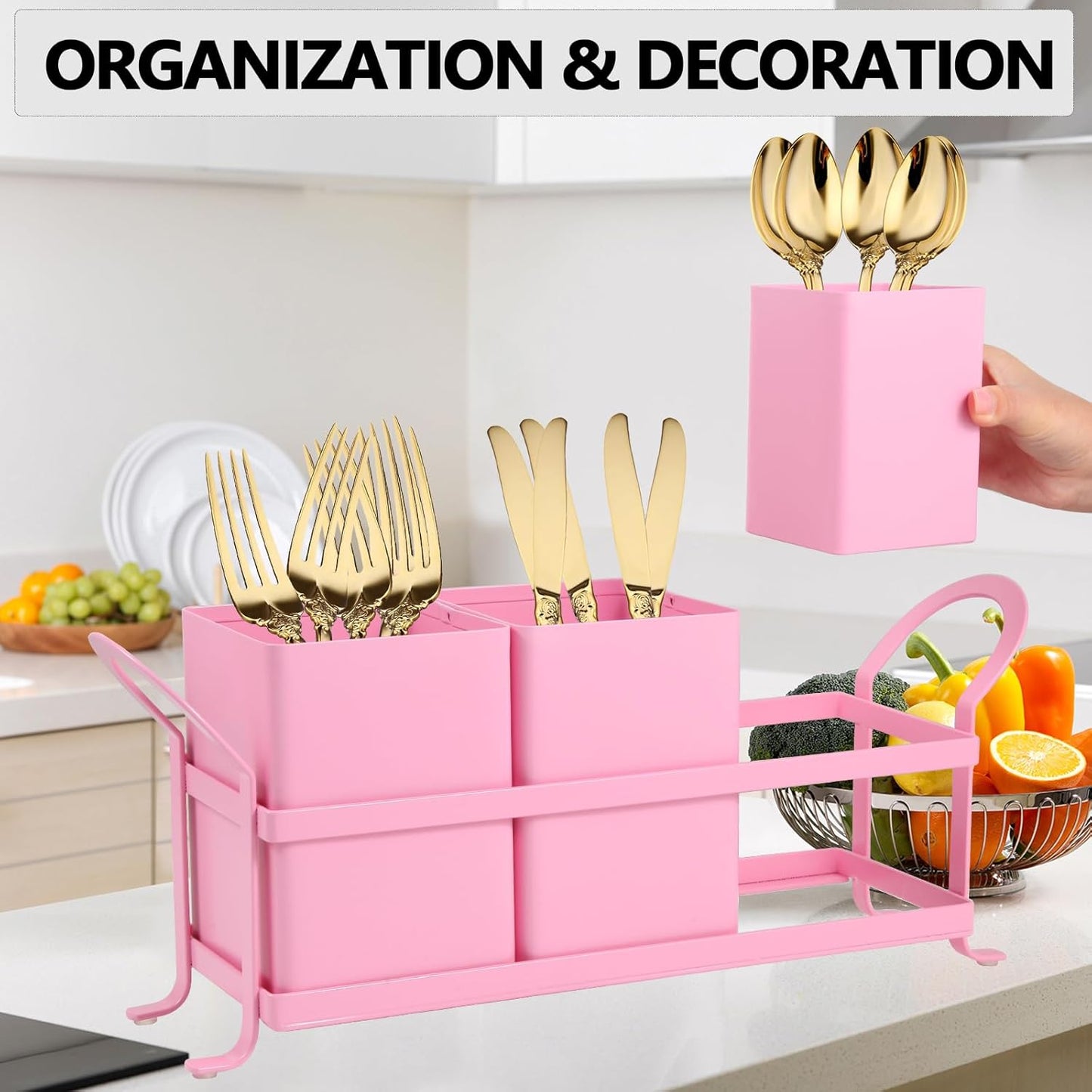 Flatware, Cutlery,Kitchen Utensil & Silverware Caddy Organizer Bin Holder for Forks, Spoons, Knives - Perfect for Kitchen Countertop- Black