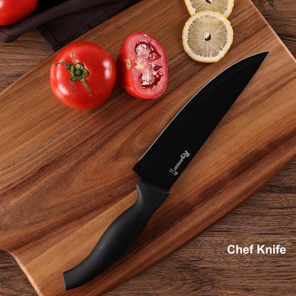 Knife Set, 10 Pieces Knife Block Set - Stainless Steel Kitchen Knives with Sharpener and Cheese Knife, Non-Slip Ergonomic Handles, Exquisite Knives Set - Stylish Black