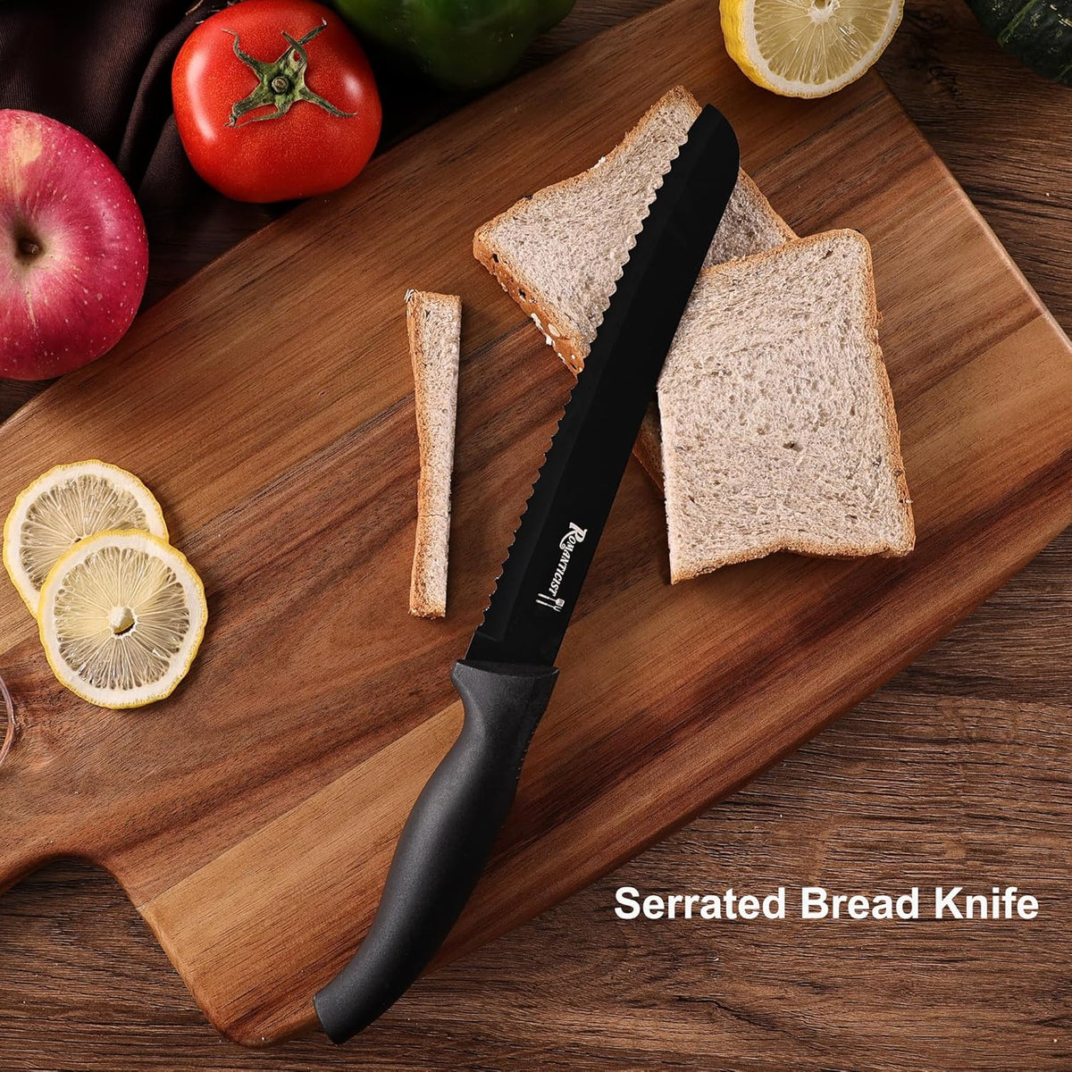 Knife Set, 10 Pieces Knife Block Set - Stainless Steel Kitchen Knives with Sharpener and Cheese Knife, Non-Slip Ergonomic Handles, Exquisite Knives Set - Stylish Black