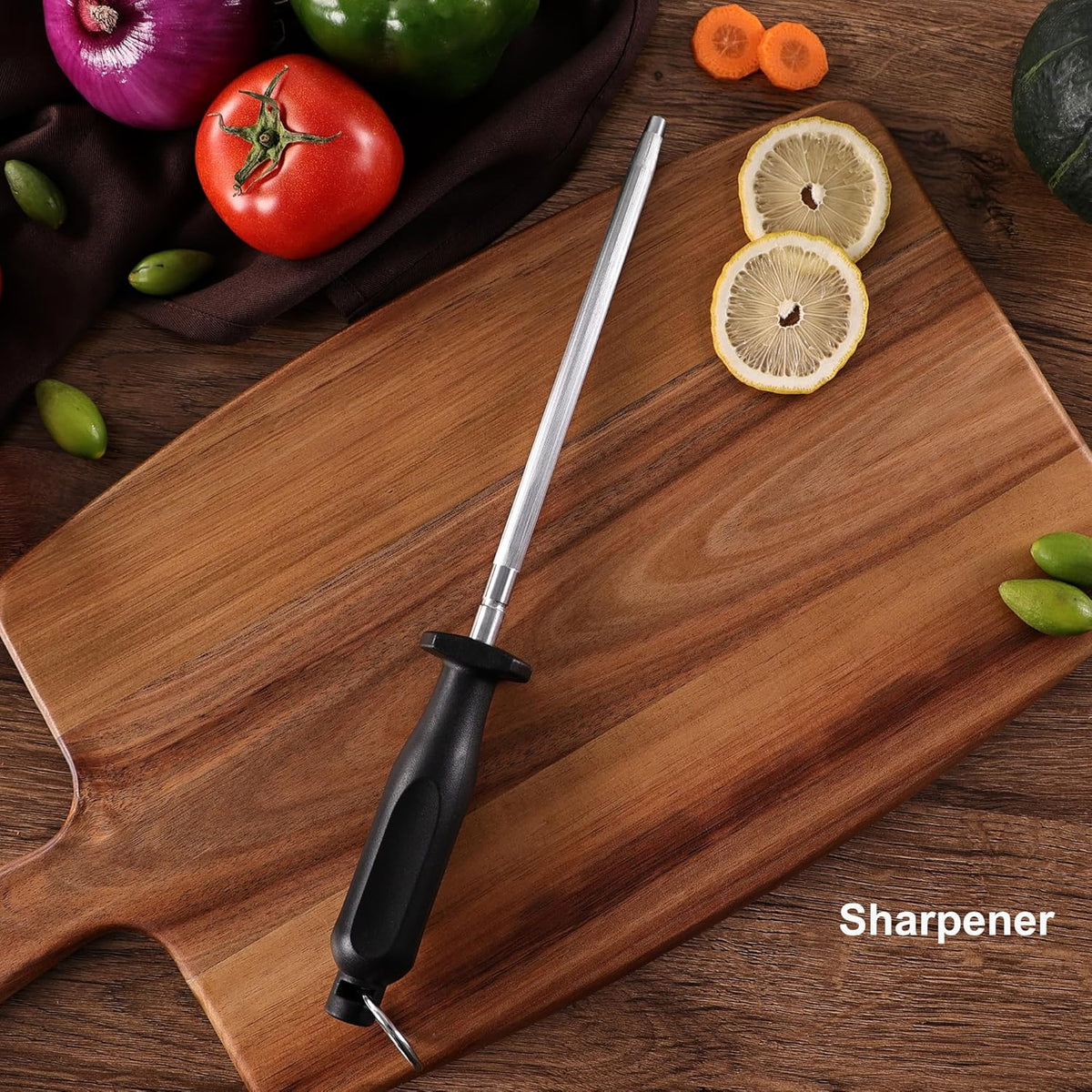 Knife Set, 10 Pieces Knife Block Set - Stainless Steel Kitchen Knives with Sharpener and Cheese Knife, Non-Slip Ergonomic Handles, Exquisite Knives Set - Stylish Black
