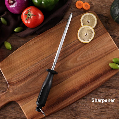 Knife Set, 10 Pieces Knife Block Set - Stainless Steel Kitchen Knives with Sharpener and Cheese Knife, Non-Slip Ergonomic Handles, Exquisite Knives Set - Stylish Black