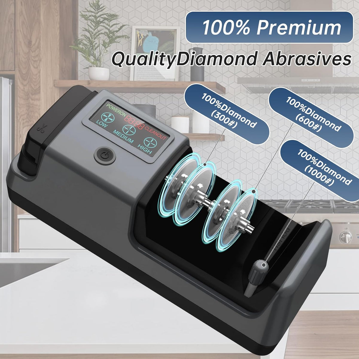 𝑼𝒑𝒈𝒓𝒂𝒅𝒆𝒅 5 in 1 Electric Knife and Scissor Sharpener, Electric Knife Sharpeners for Kitchen Knives, 3 Speeds Fast Knives Sharpening, Diamond Abrasives & LCD Display