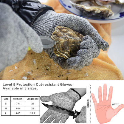 Oyster Shucking Kit - Knife Set With Stainless Steel Blade and Non-slip Handle (2 Knives + 2 Gloves)