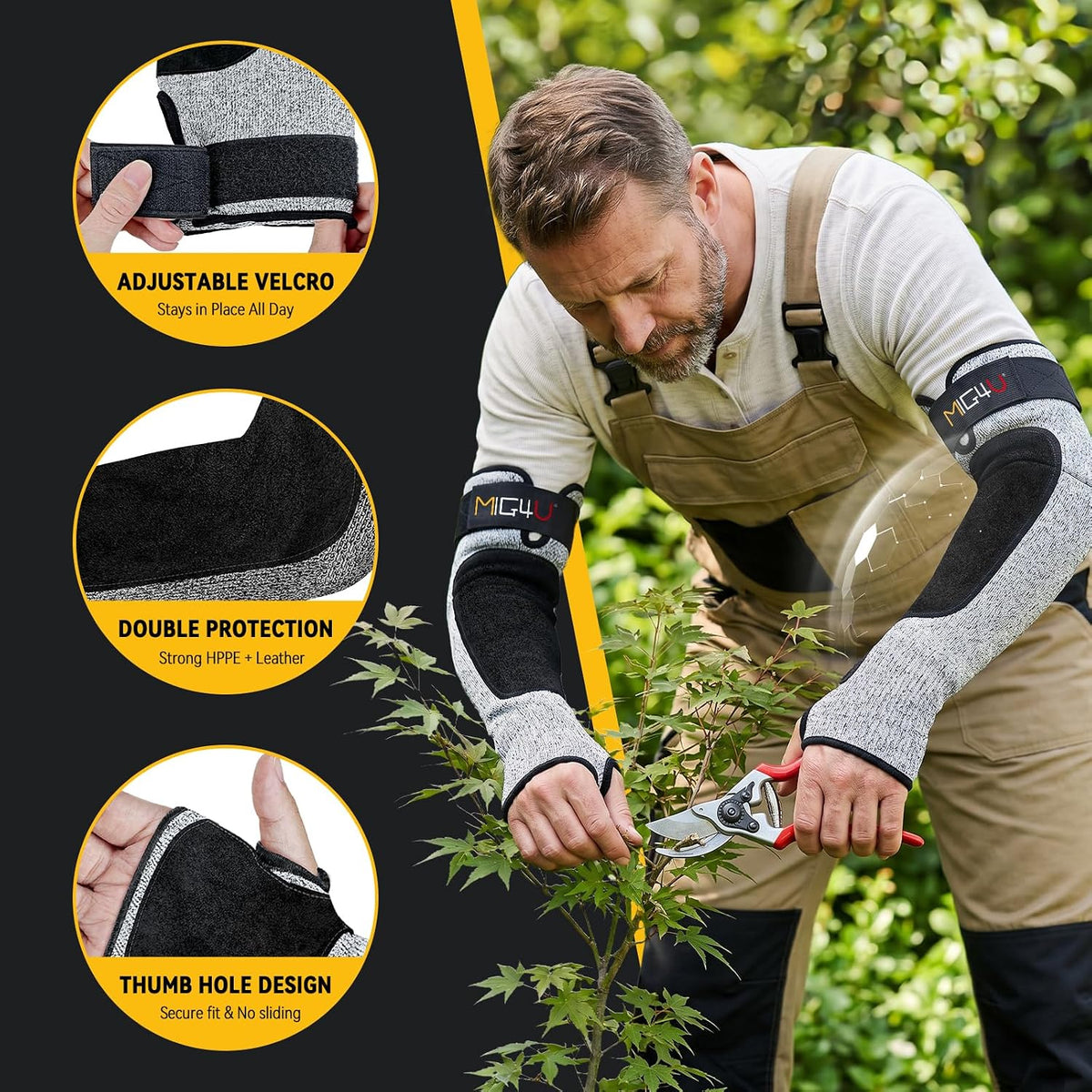 Cut Resistant Sleeves with Leather Patches, Arm Safety Protection for Men and Women Thin Skin, Anti Puncture Level 5 Protective Arm Sleeve in Gardening, Farm, Welding, 18''
