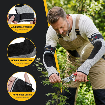Cut Resistant Sleeves with Leather Patches, Arm Safety Protection for Men and Women Thin Skin, Anti Puncture Level 5 Protective Arm Sleeve in Gardening, Farm, Welding, 18''