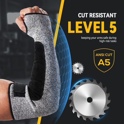 Cut Resistant Sleeves with Leather Patches, Arm Safety Protection for Men and Women Thin Skin, Anti Puncture Level 5 Protective Arm Sleeve in Gardening, Farm, Welding, 18''