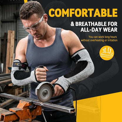 Cut Resistant Sleeves with Leather Patches, Arm Safety Protection for Men and Women Thin Skin, Anti Puncture Level 5 Protective Arm Sleeve in Gardening, Farm, Welding, 18''