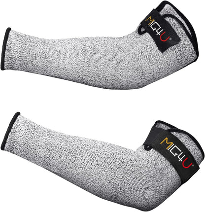 Cut Resistant Sleeves with Leather Patches, Arm Safety Protection for Men and Women Thin Skin, Anti Puncture Level 5 Protective Arm Sleeve in Gardening, Farm, Welding, 18''