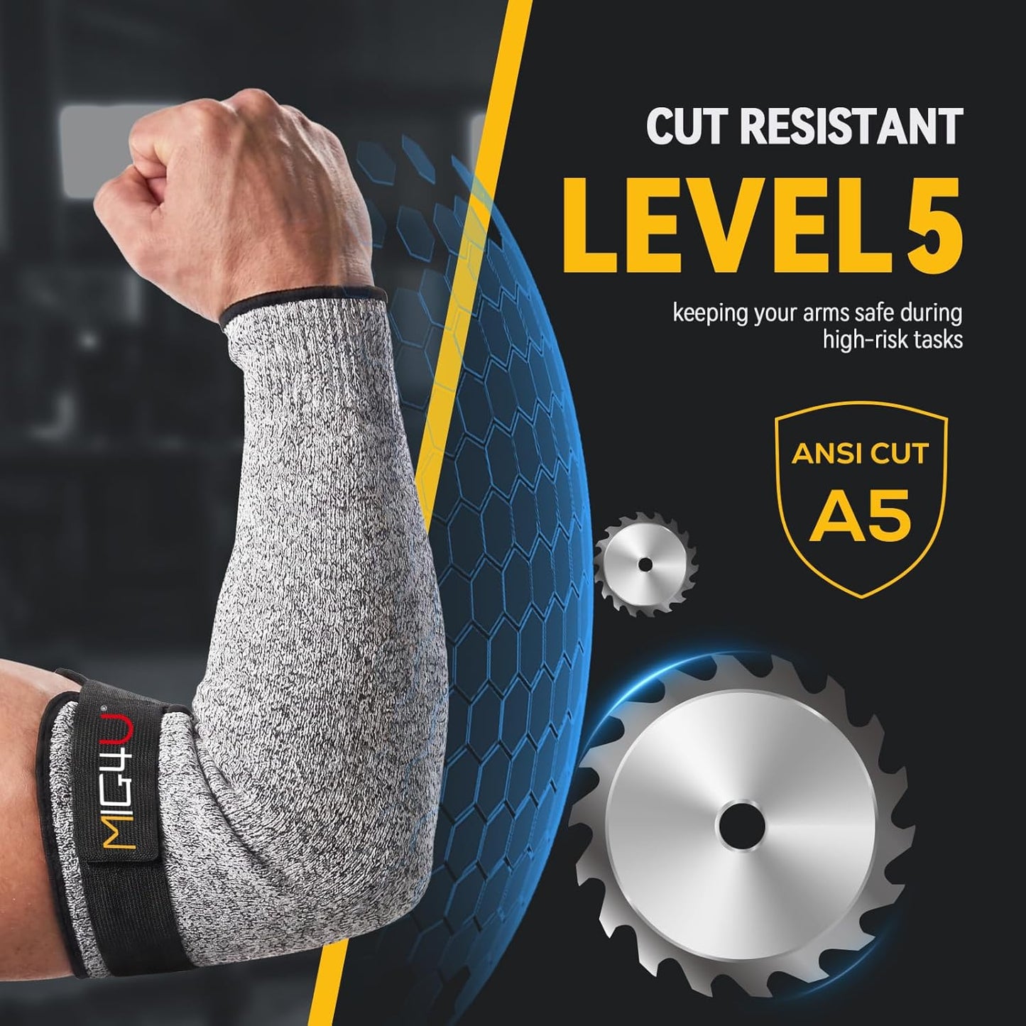 Cut Resistant Sleeves with Leather Patches, Arm Safety Protection for Men and Women Thin Skin, Anti Puncture Level 5 Protective Arm Sleeve in Gardening, Farm, Welding, 18''
