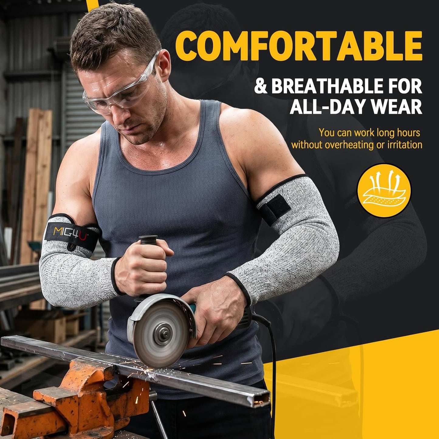 Cut Resistant Sleeves with Leather Patches, Arm Safety Protection for Men and Women Thin Skin, Anti Puncture Level 5 Protective Arm Sleeve in Gardening, Farm, Welding, 18''