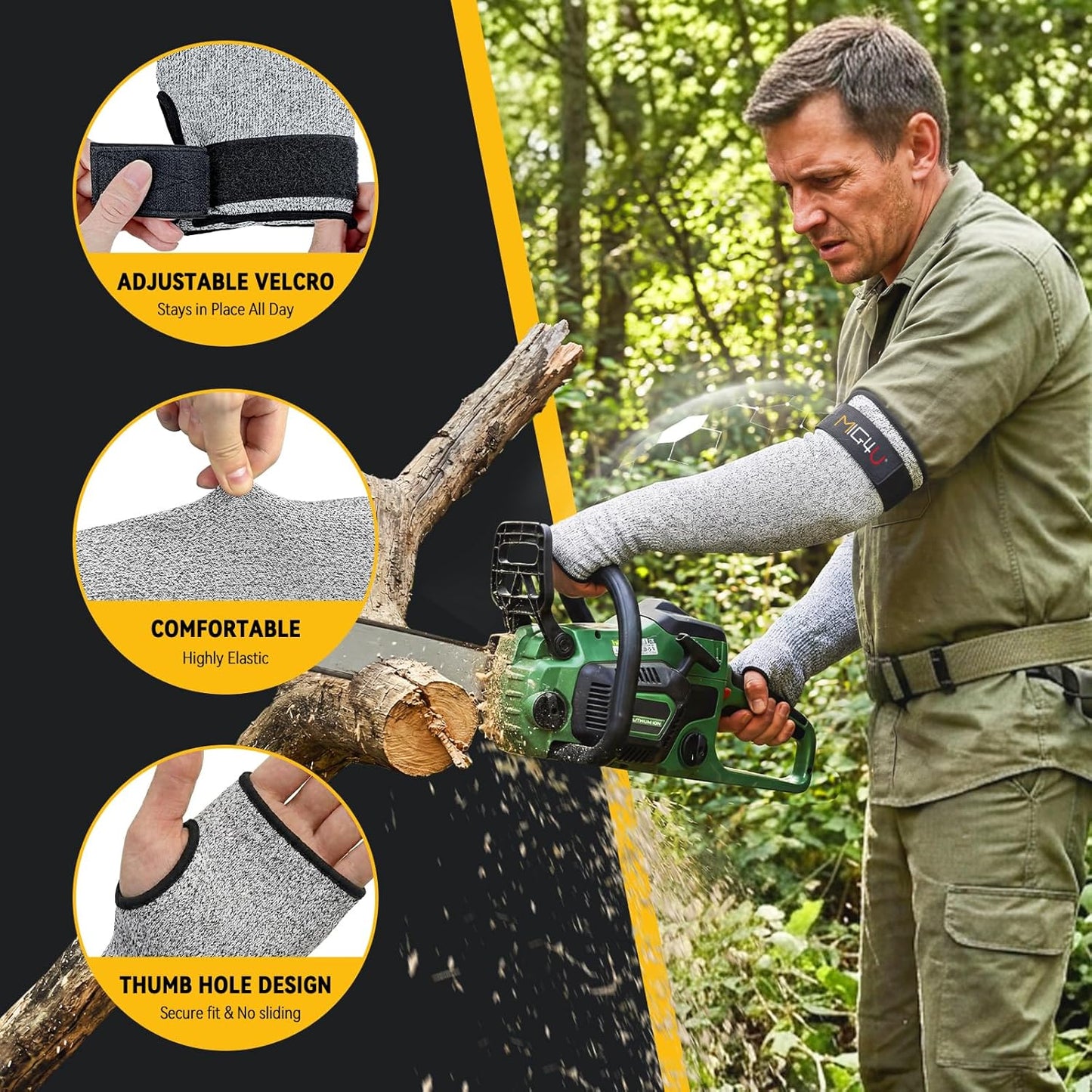 Cut Resistant Sleeves with Leather Patches, Arm Safety Protection for Men and Women Thin Skin, Anti Puncture Level 5 Protective Arm Sleeve in Gardening, Farm, Welding, 18''