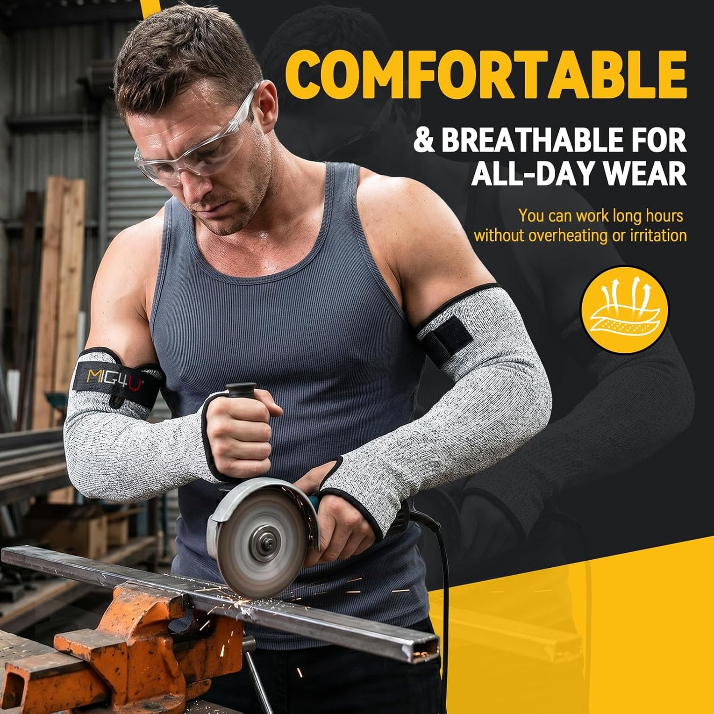 Cut Resistant Sleeves with Leather Patches, Arm Safety Protection for Men and Women Thin Skin, Anti Puncture Level 5 Protective Arm Sleeve in Gardening, Farm, Welding, 18''