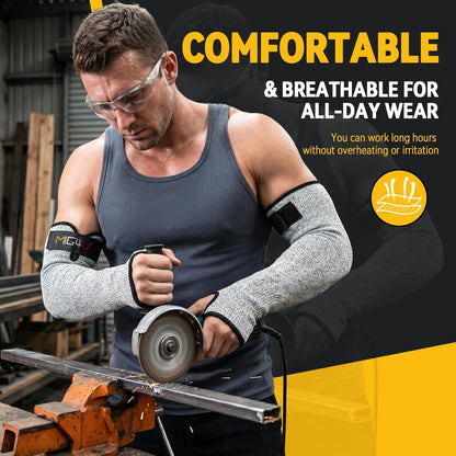 Cut Resistant Sleeves with Leather Patches, Arm Safety Protection for Men and Women Thin Skin, Anti Puncture Level 5 Protective Arm Sleeve in Gardening, Farm, Welding, 18''