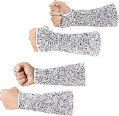 Cut Resistant Sleeves with Leather Patches, Arm Safety Protection for Men and Women Thin Skin, Anti Puncture Level 5 Protective Arm Sleeve in Gardening, Farm, Welding, 18''