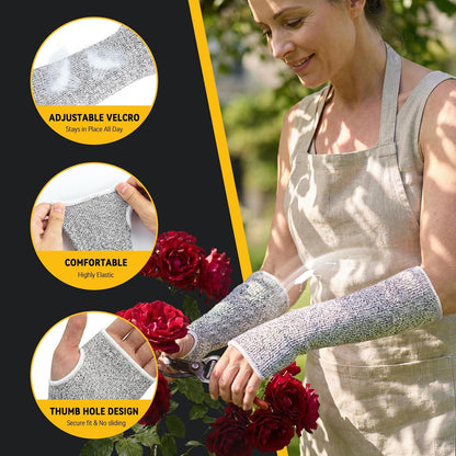 Cut Resistant Sleeves with Leather Patches, Arm Safety Protection for Men and Women Thin Skin, Anti Puncture Level 5 Protective Arm Sleeve in Gardening, Farm, Welding, 18''
