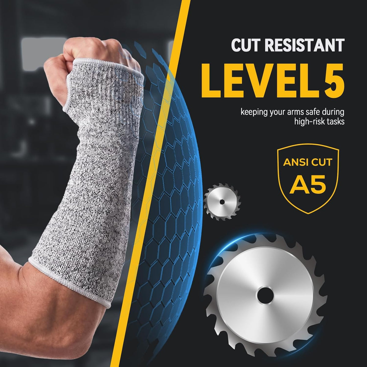 Cut Resistant Sleeves with Leather Patches, Arm Safety Protection for Men and Women Thin Skin, Anti Puncture Level 5 Protective Arm Sleeve in Gardening, Farm, Welding, 18''