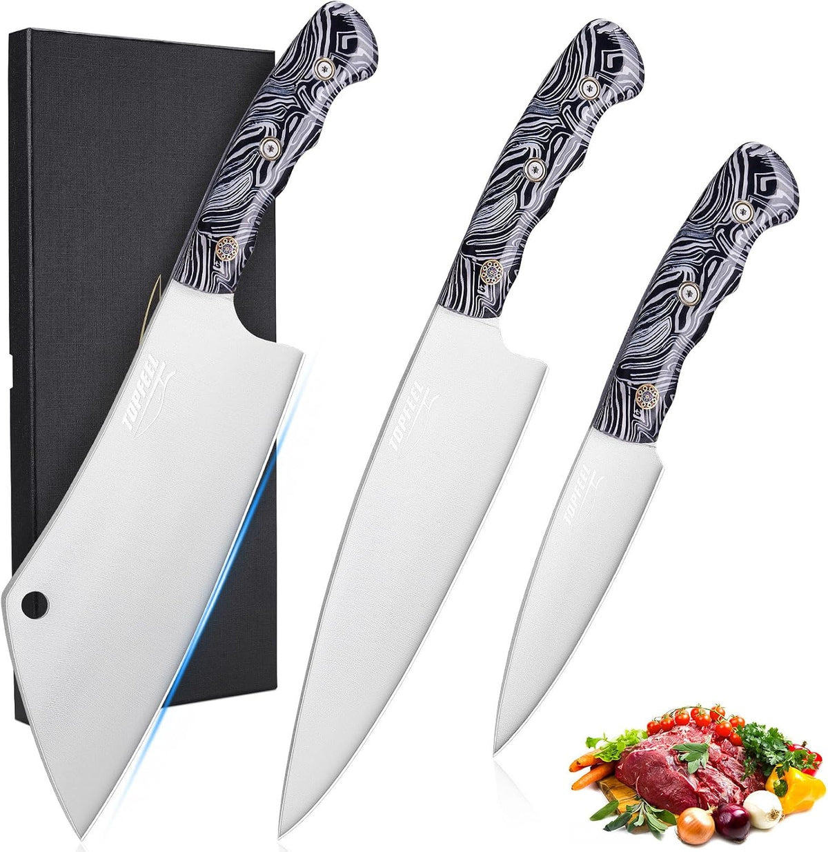 3-Piece Kitchen Knife Set, 5Cr15MoV High Carbon Stainless Steel