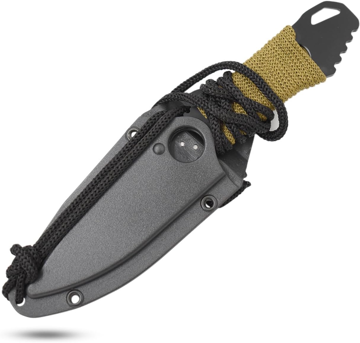 – Fixed Blade Neck Knife – Stainless Steel Blade & Handle, Hard Nylon Fiber Sheath w/Lanyard, Full Tang Construction, Tactical, EDC, Self Defense (Tan)