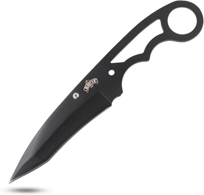 – Fixed Blade Neck Knife – Stainless Steel Blade & Handle, Hard Nylon Fiber Sheath w/Lanyard, Full Tang Construction, Tactical, EDC, Self Defense (Tan)