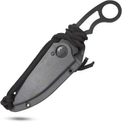 – Fixed Blade Neck Knife – Stainless Steel Blade & Handle, Hard Nylon Fiber Sheath w/Lanyard, Full Tang Construction, Tactical, EDC, Self Defense (Tan)