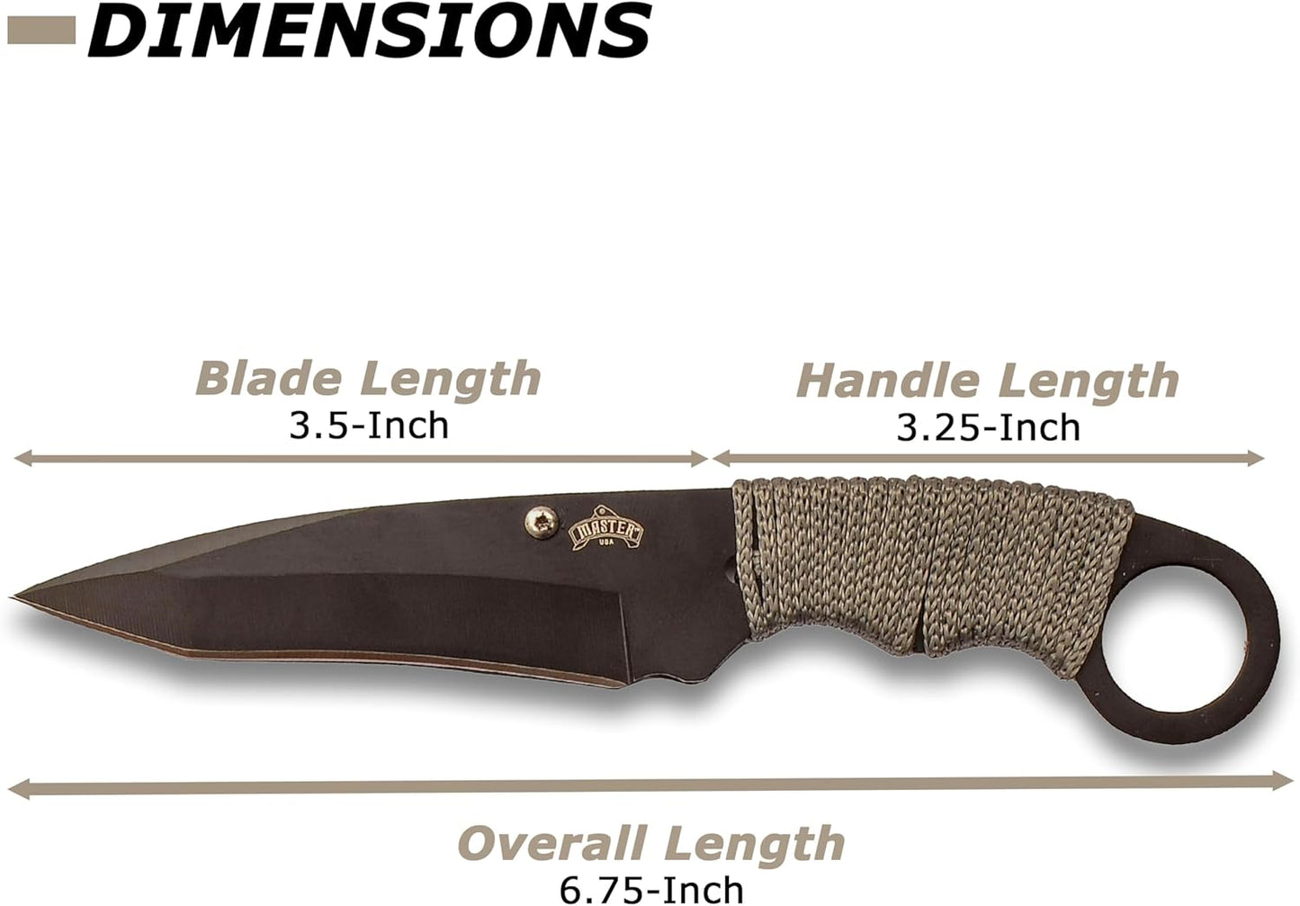 – Fixed Blade Neck Knife – Stainless Steel Blade & Handle, Hard Nylon Fiber Sheath w/Lanyard, Full Tang Construction, Tactical, EDC, Self Defense (Tan)