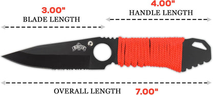 – Fixed Blade Neck Knife – Stainless Steel Blade & Handle, Hard Nylon Fiber Sheath w/Lanyard, Full Tang Construction, Tactical, EDC, Self Defense (Tan)