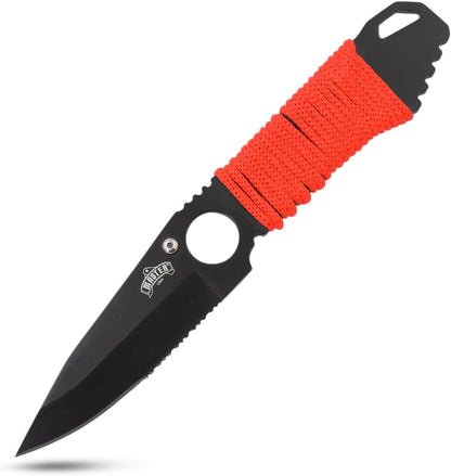 – Fixed Blade Neck Knife – Stainless Steel Blade & Handle, Hard Nylon Fiber Sheath w/Lanyard, Full Tang Construction, Tactical, EDC, Self Defense (Tan)