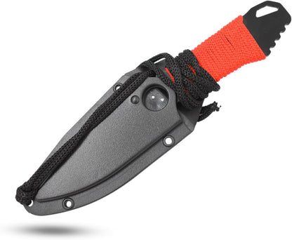– Fixed Blade Neck Knife – Stainless Steel Blade & Handle, Hard Nylon Fiber Sheath w/Lanyard, Full Tang Construction, Tactical, EDC, Self Defense (Tan)