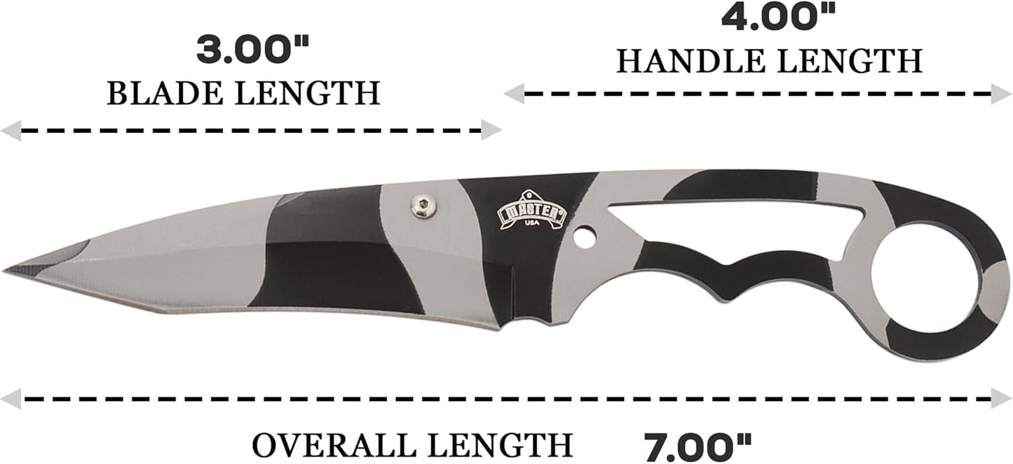 – Fixed Blade Neck Knife – Stainless Steel Blade & Handle, Hard Nylon Fiber Sheath w/Lanyard, Full Tang Construction, Tactical, EDC, Self Defense (Tan)