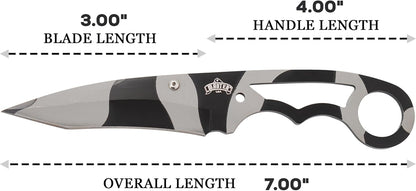 – Fixed Blade Neck Knife – Stainless Steel Blade & Handle, Hard Nylon Fiber Sheath w/Lanyard, Full Tang Construction, Tactical, EDC, Self Defense (Tan)
