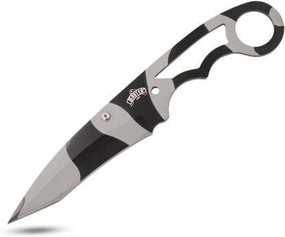 – Fixed Blade Neck Knife – Stainless Steel Blade & Handle, Hard Nylon Fiber Sheath w/Lanyard, Full Tang Construction, Tactical, EDC, Self Defense (Tan)