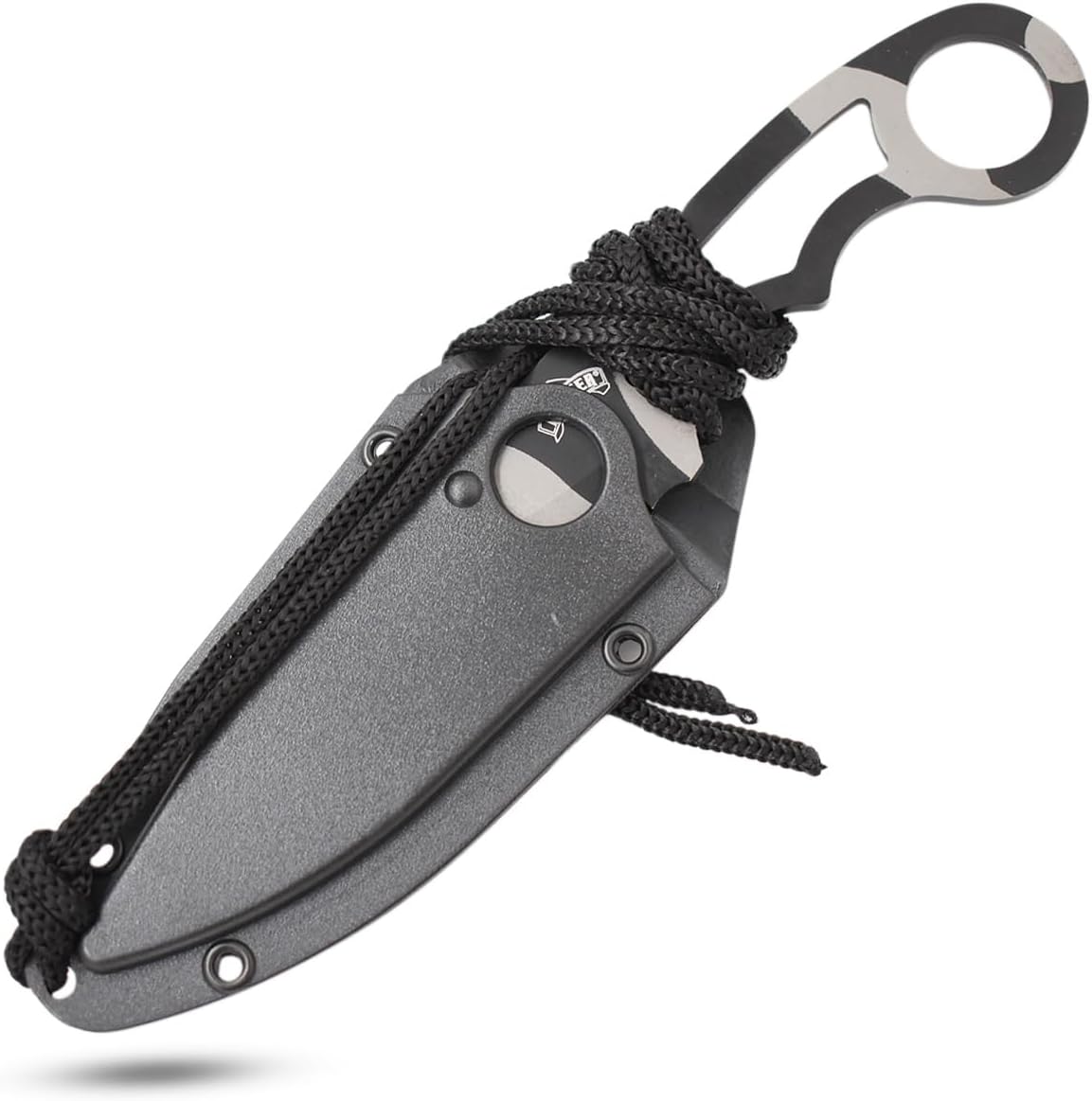 – Fixed Blade Neck Knife – Stainless Steel Blade & Handle, Hard Nylon Fiber Sheath w/Lanyard, Full Tang Construction, Tactical, EDC, Self Defense (Tan)