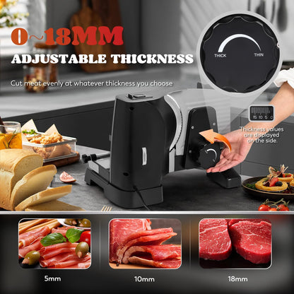 Meat Slicer Electric 200W with 7.5’’ Blades, 110v | 0-18mm Adjustable Thickness, Child Lock Protection, Stainless Steel Blades, Deli Food Slicer for Meat Fruit Bread Cheese