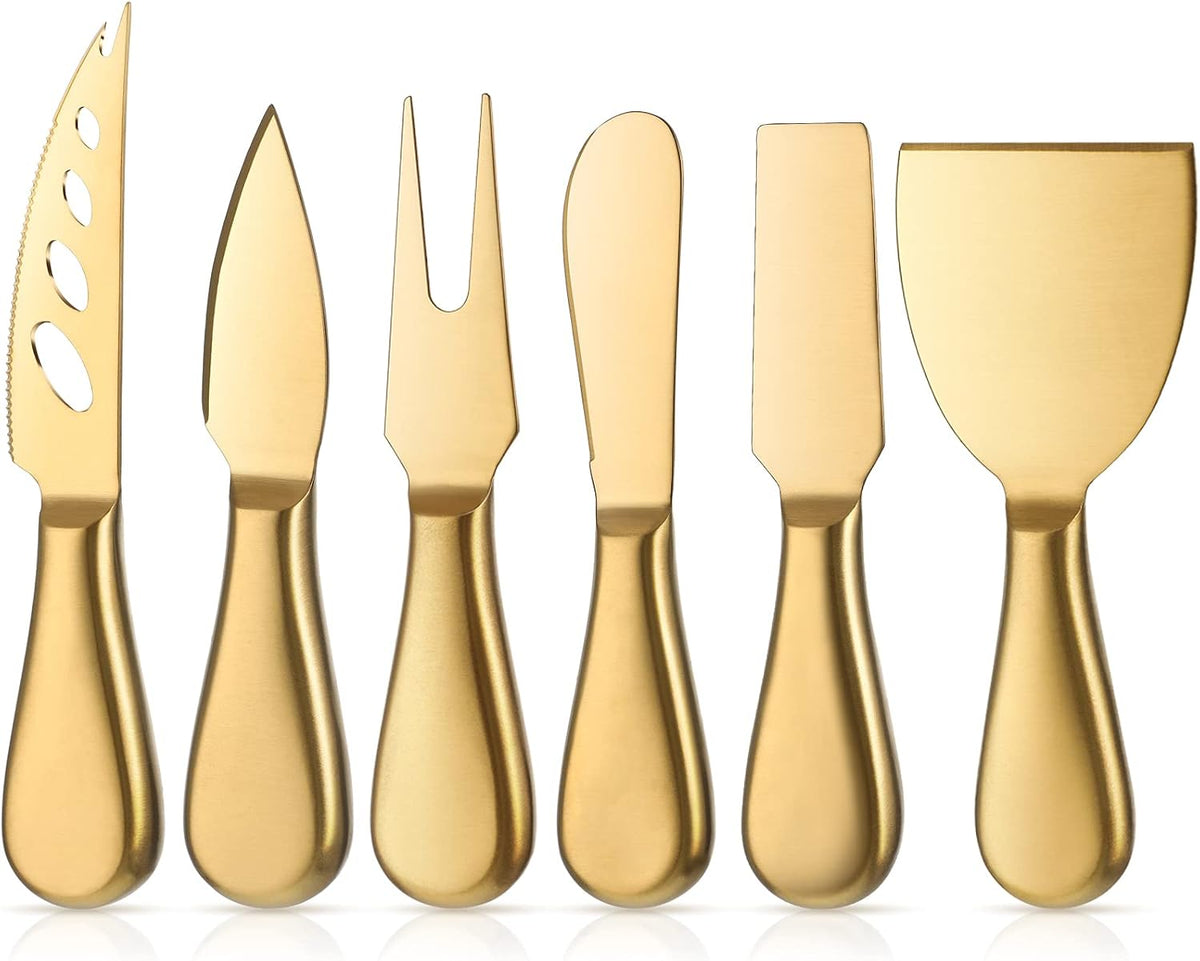 Stainless Steel Cheese Knives Set, Cheese Tools with Cheese Slicer and Cheese Cutters for Kitchen (Gold,6 Pieces)