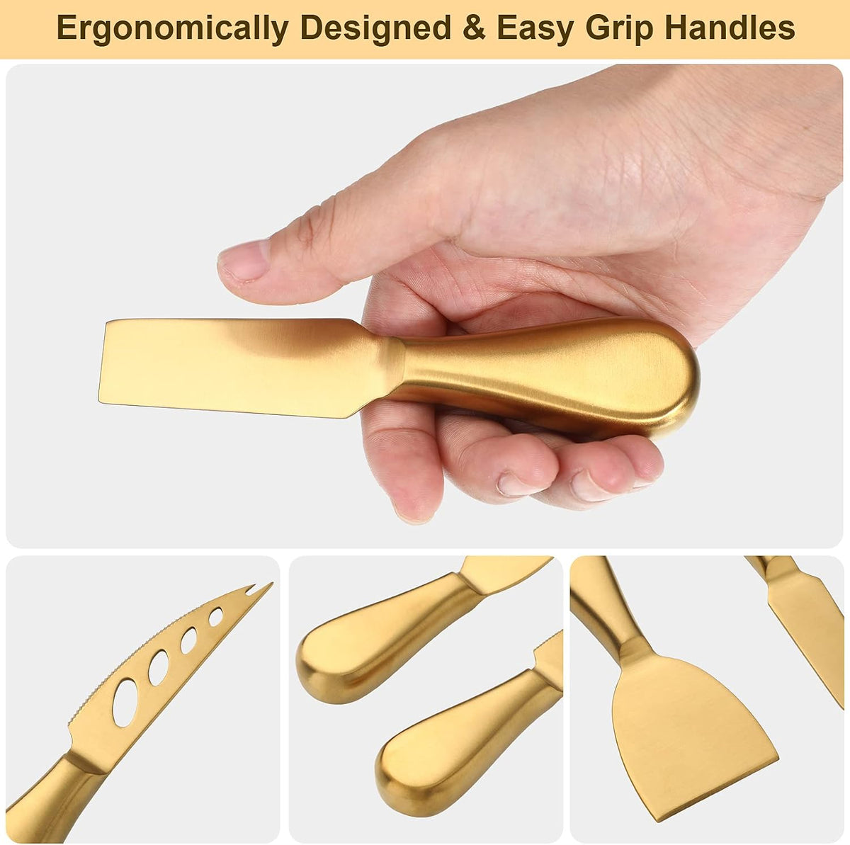 Stainless Steel Cheese Knives Set, Cheese Tools with Cheese Slicer and Cheese Cutters for Kitchen (Gold,6 Pieces)