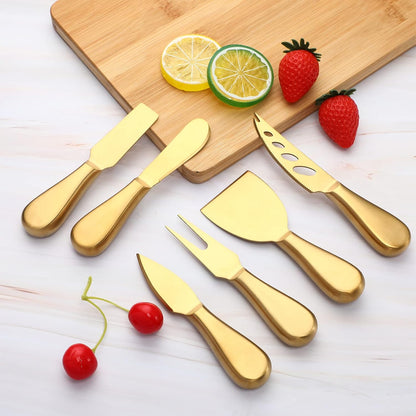 Stainless Steel Cheese Knives Set, Cheese Tools with Cheese Slicer and Cheese Cutters for Kitchen (Gold,6 Pieces)