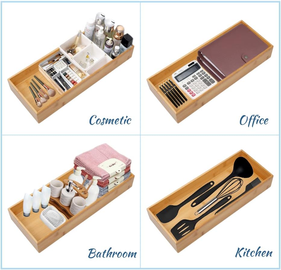 Bamboo Drawer Organizer - Kitchen Utensil Organizer Silverware Tray Cutlery Holder，Office Desk Supplies and Accessories,15 * 5.9 * 2.6,Black