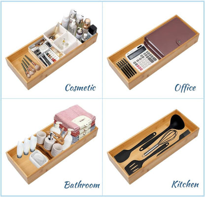 Bamboo Drawer Organizer - Kitchen Utensil Organizer Silverware Tray Cutlery Holder，Office Desk Supplies and Accessories,15 * 5.9 * 2.6,Black