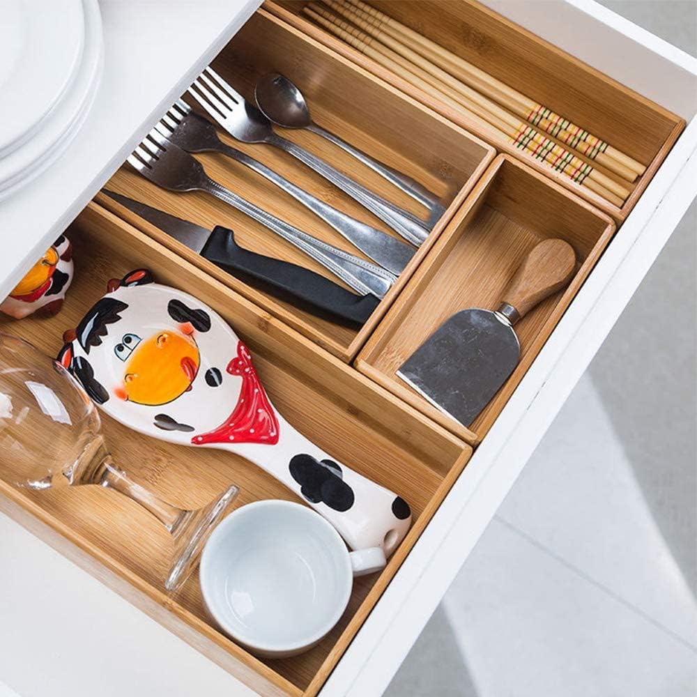 Bamboo Drawer Organizer - Kitchen Utensil Organizer Silverware Tray Cutlery Holder，Office Desk Supplies and Accessories,15 * 5.9 * 2.6,Black