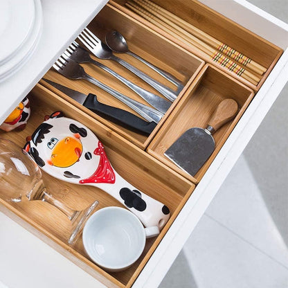 Bamboo Drawer Organizer - Kitchen Utensil Organizer Silverware Tray Cutlery Holder，Office Desk Supplies and Accessories,15 * 5.9 * 2.6,Black